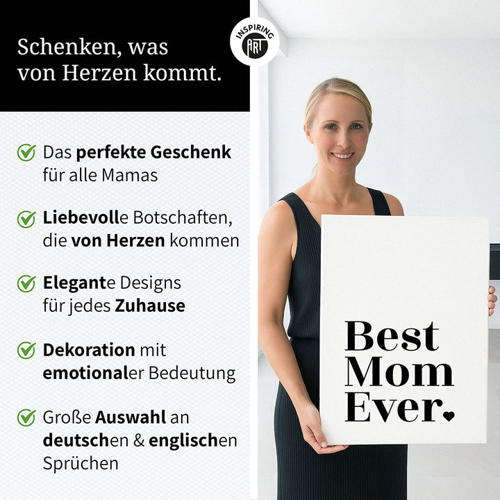"Best mom ever" Typografie - Leinwandbild in Weiß-Schwarz