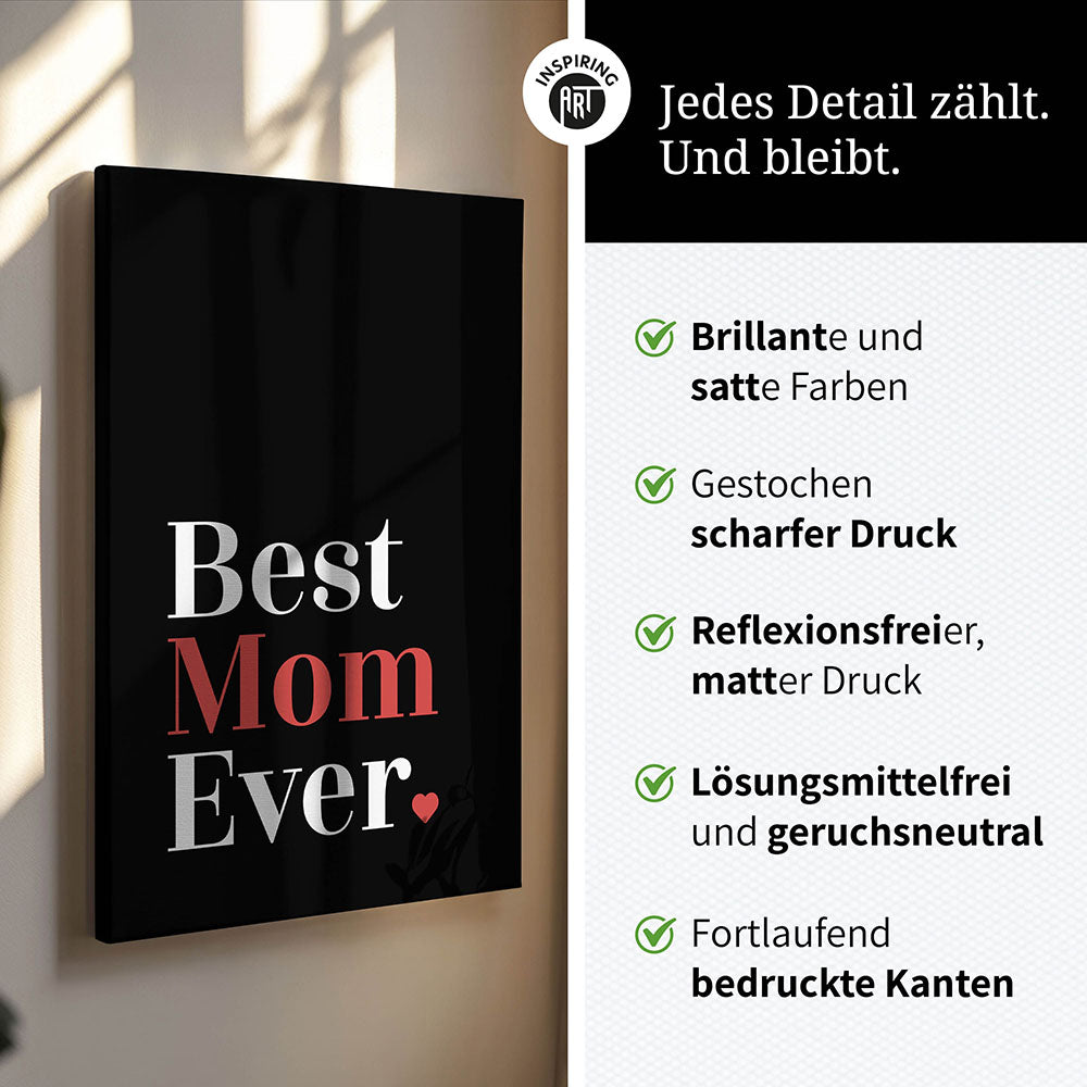 "Best mom ever" Typografie - Leinwandbild in Schwarz-Weiß-Rot