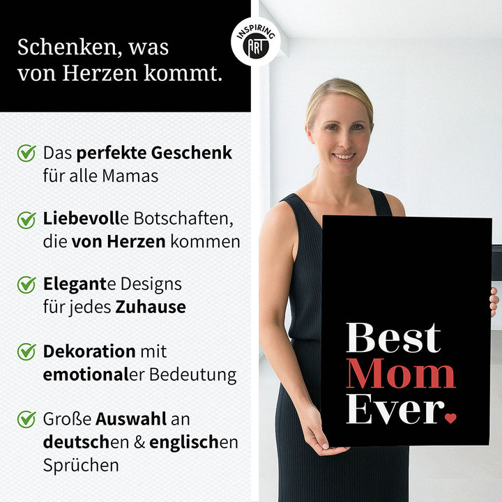 "Best mom ever" Typografie - Leinwandbild in Schwarz-Weiß-Rot