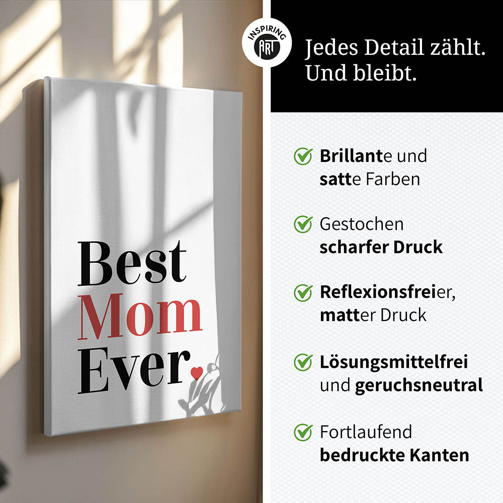 "Best mom ever" Typografie - Leinwandbild in Weiß-Schwarz-Rot