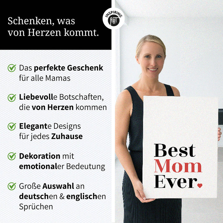 "Best mom ever" Typografie - Leinwandbild in Weiß-Schwarz-Rot