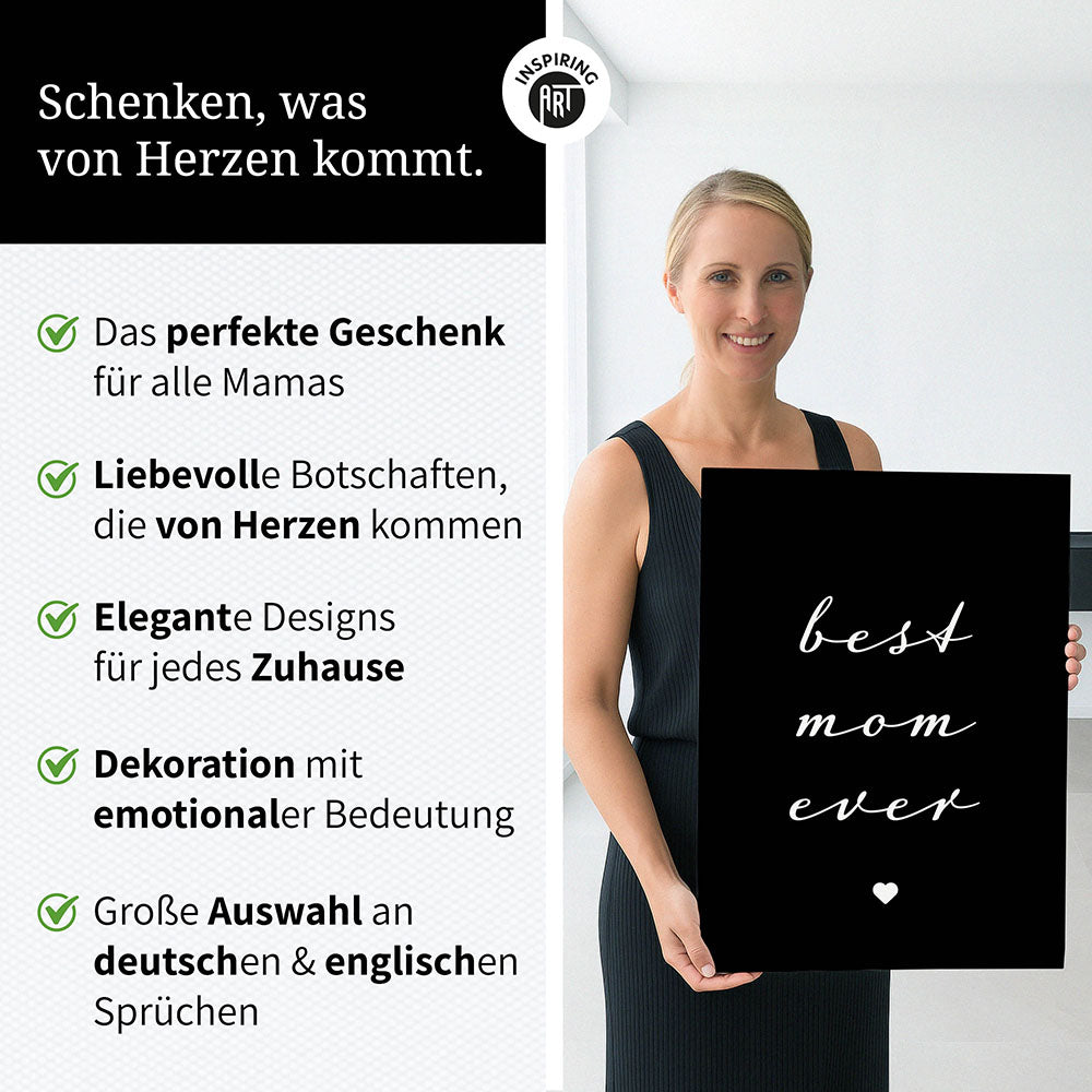 "Best mom ever" Typografie - Leinwandbild in Schwarz-Weiß
