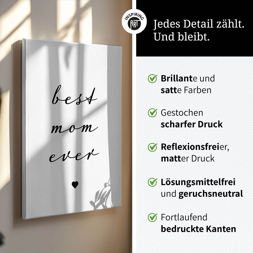 "Best mom ever" Typografie - Leinwandbild in Weiß-Schwarz