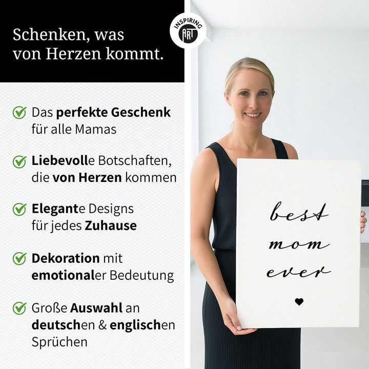 "Best mom ever" Typografie - Leinwandbild in Weiß-Schwarz