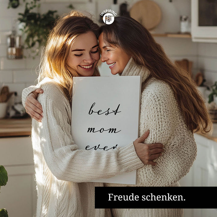 "Best mom ever" Typografie - Leinwandbild in Weiß-Schwarz
