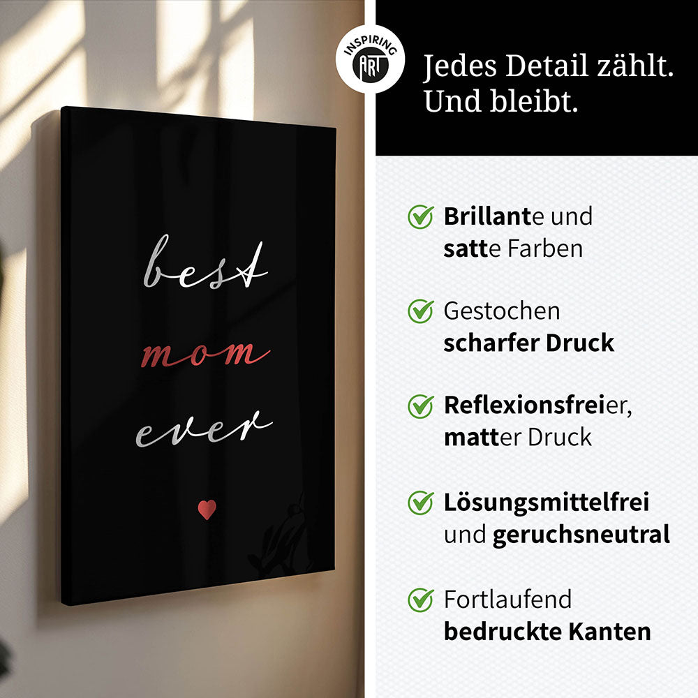 "Best mom ever" Typografie - Leinwandbild in Schwarz-Weiß-Rot