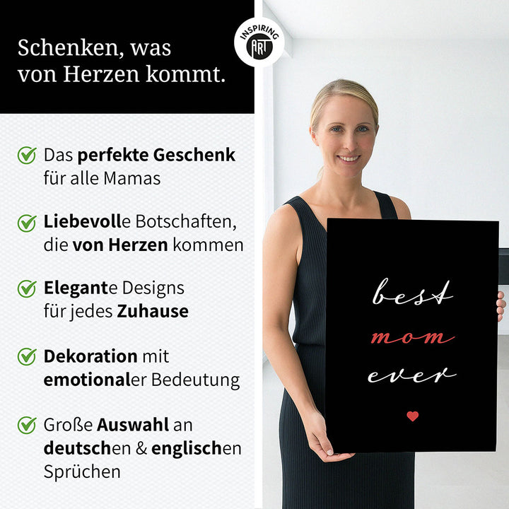 "Best mom ever" Typografie - Leinwandbild in Schwarz-Weiß-Rot