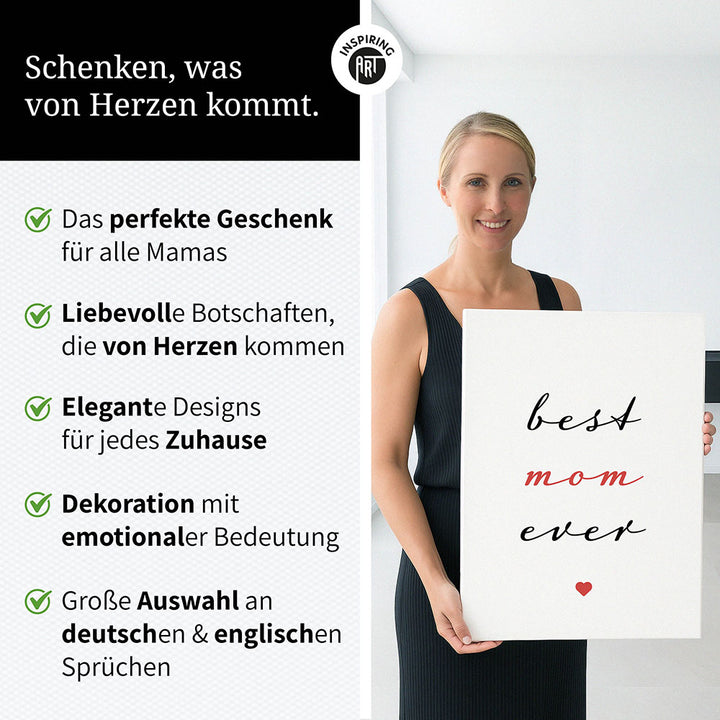 "Best mom ever" Typografie - Leinwandbild in Weiß-Schwarz-Rot