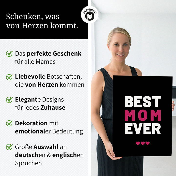 "Best mom ever" Typografie - Leinwandbild in Schwarz-Weiß-Pink