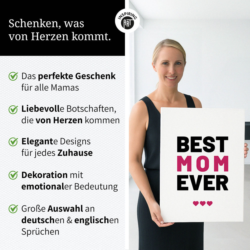"Best mom ever" Typografie - Leinwandbild in Weiß-Schwarz-Pink