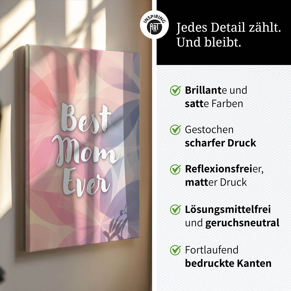 "Best mom ever" Flower Power- Leinwandbild bunt