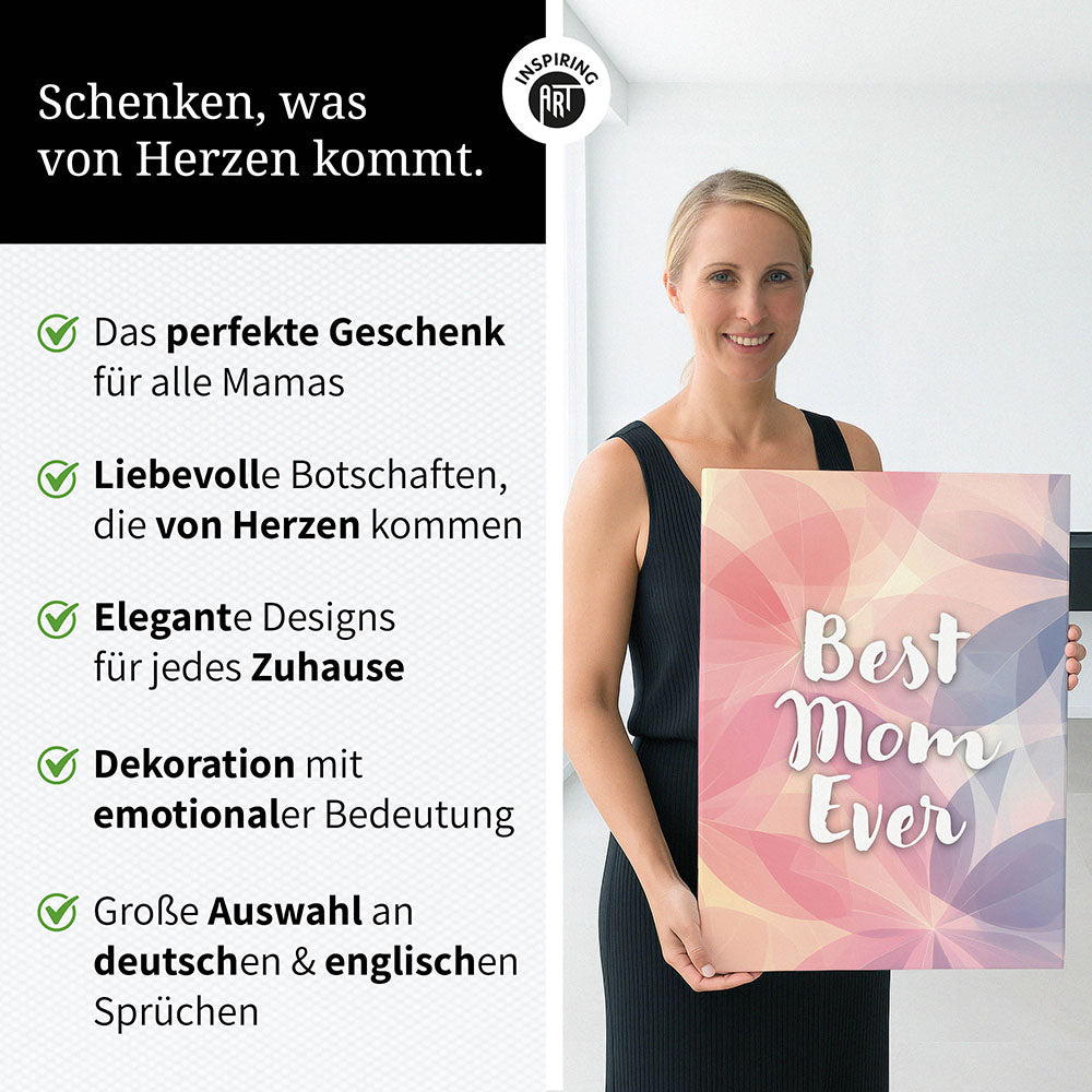 "Best mom ever" Flower Power- Leinwandbild bunt