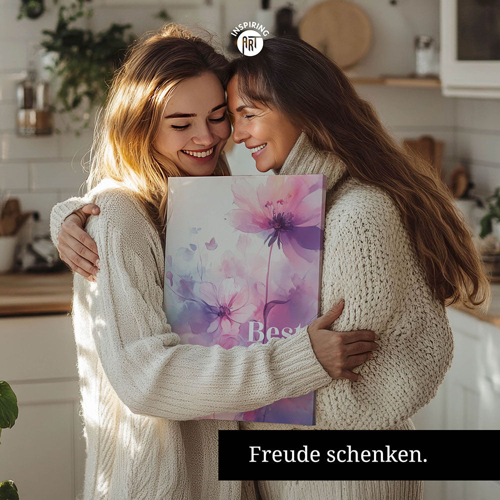 "Best mom ever" Lila Blumen - Leinwandbild bunt