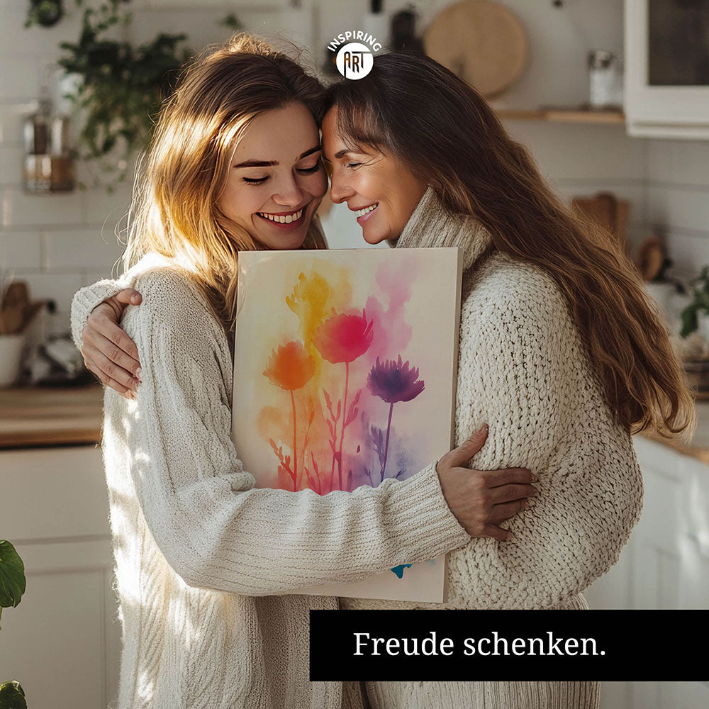 "Best mom ever" Aquarell-Blumen - Leinwandbild bunt
