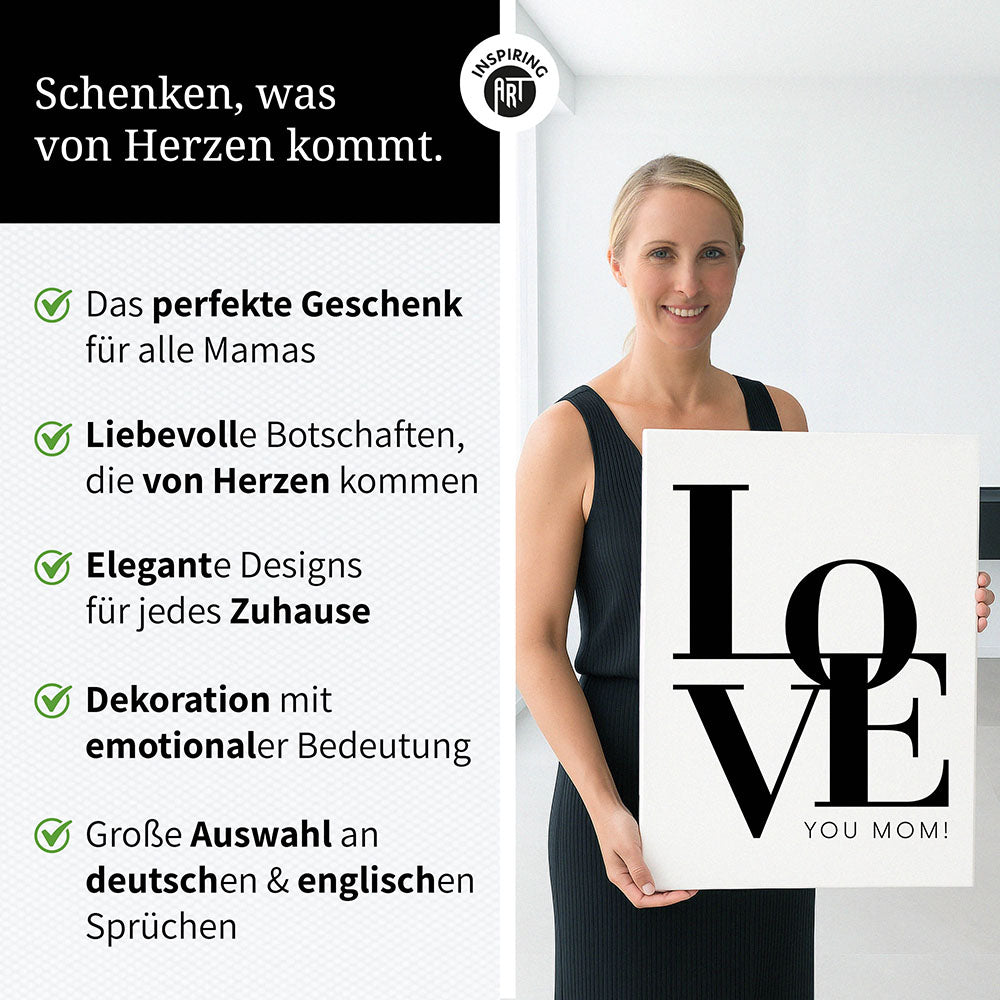 "Love you Mom" - Leinwandbild in Weiß-Schwarz