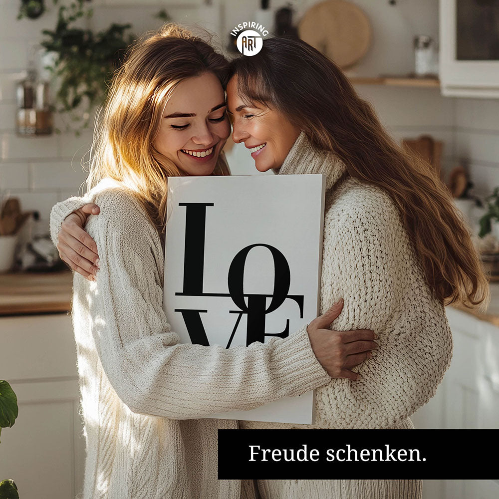"Love you Mom" - Leinwandbild in Weiß-Schwarz