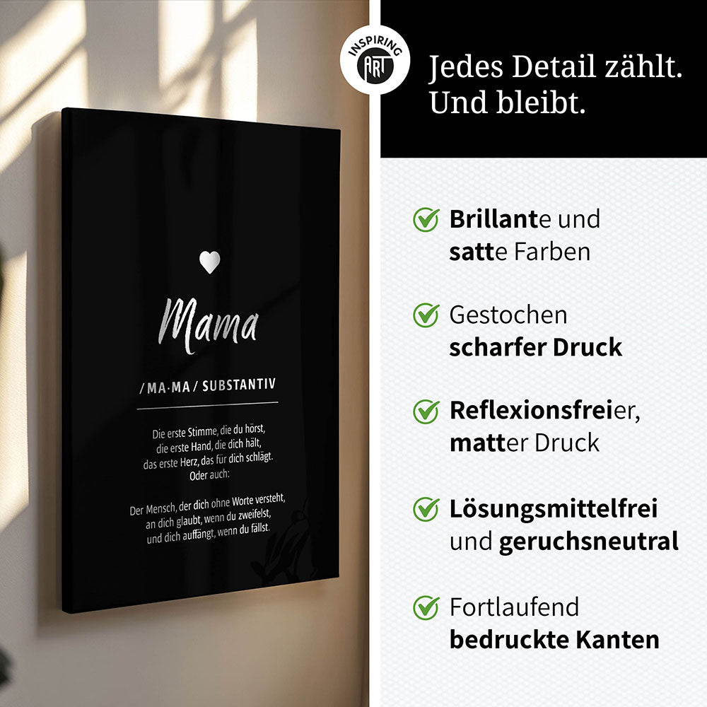 Mama - Wortdefinition - Leinwandbild in Schwarz-Weiß