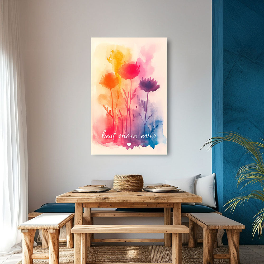 "Best mom ever" Aquarell-Blumen - Leinwandbild bunt
