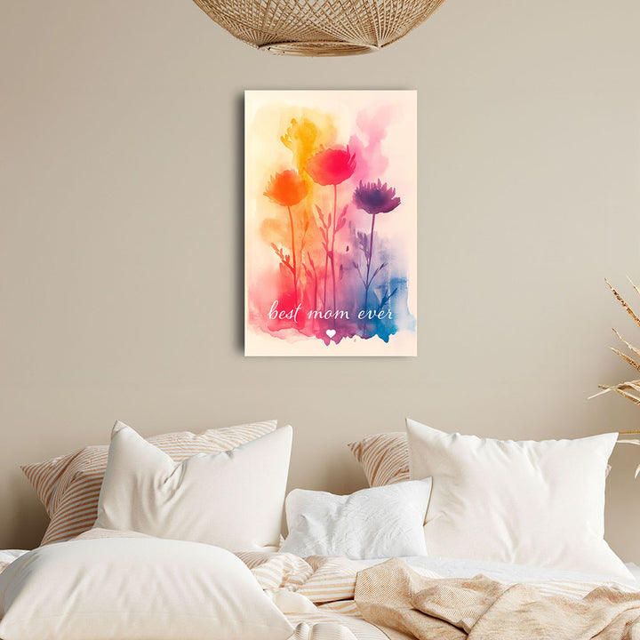 "Best mom ever" Aquarell-Blumen - Leinwandbild bunt