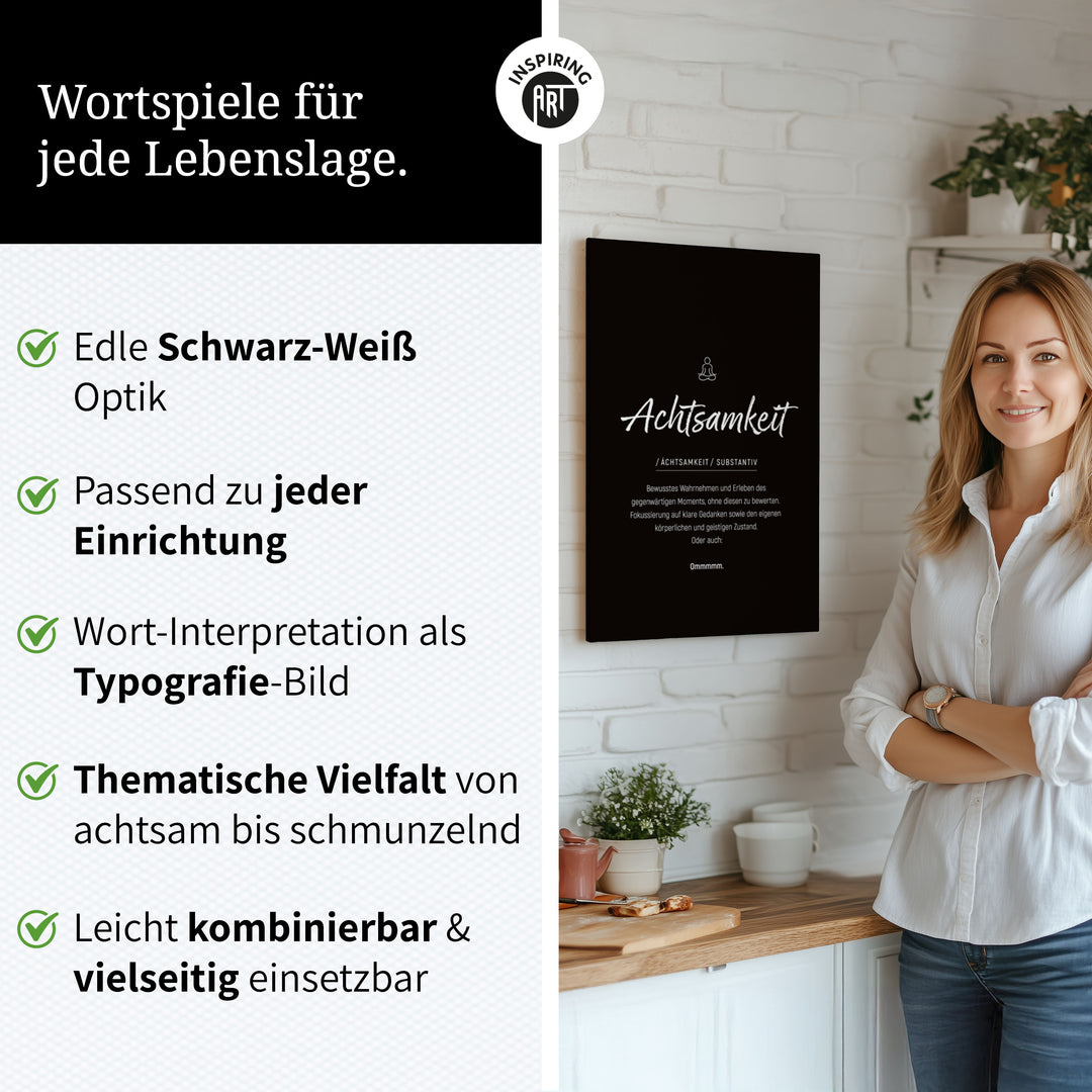 Achtsamkeit - Wortdefinition-Wandbild - Leinwand im Hochformat