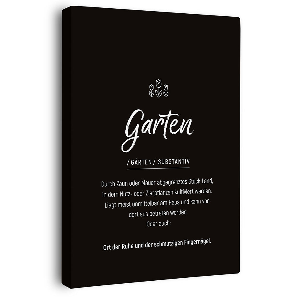 Garten - Wortdefinition-Wandbild - Leinwand im Hochformat