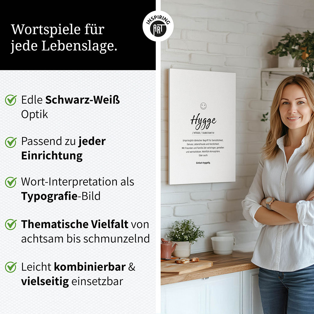 Hygge - Wortdefinition-Wandbild - Leinwand im Hochformat