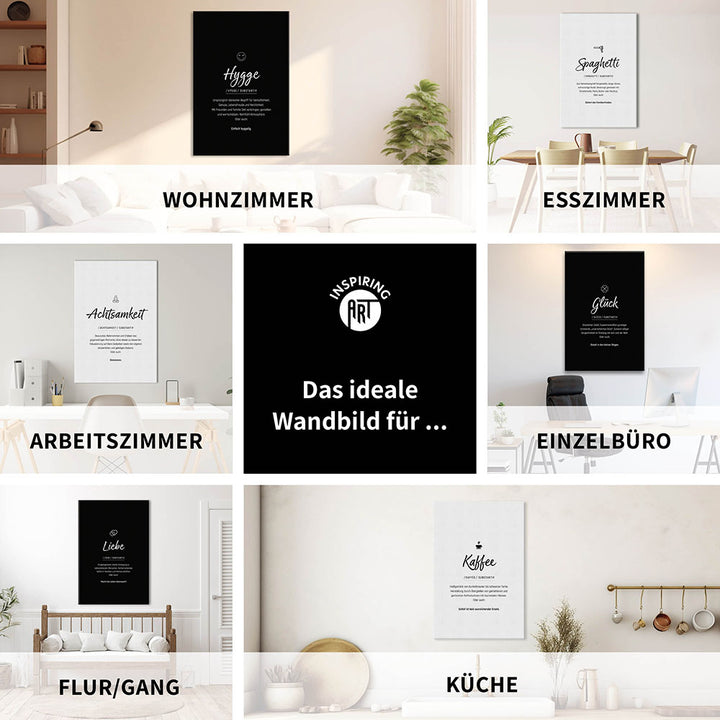 Gemütlichkeit - Wortdefinition-Wandbild - Leinwand im Hochformat - Typografie Worte Sprache Leben Alltag