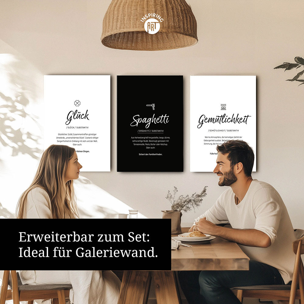 Gemütlichkeit - Wortdefinition-Wandbild - Leinwand im Hochformat - Typografie Worte Sprache Leben Alltag