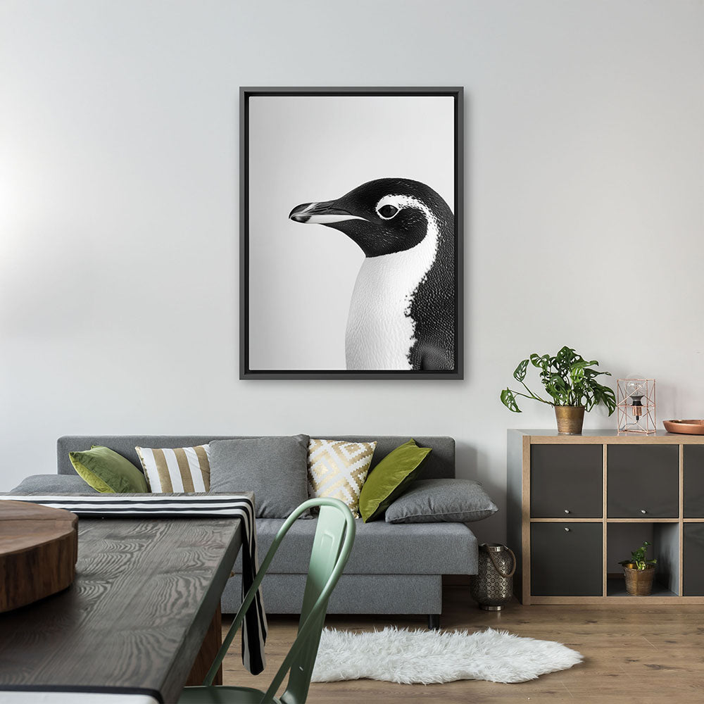 Leinwandbild: Tierporträt Pinguin "Marble" in Schwarz-Weiß