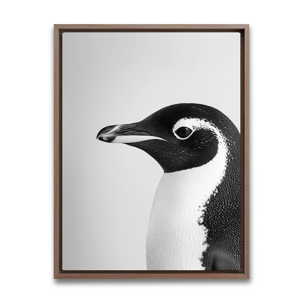 Leinwandbild mit Rahmen  Pinguin Schwarz Weiß
