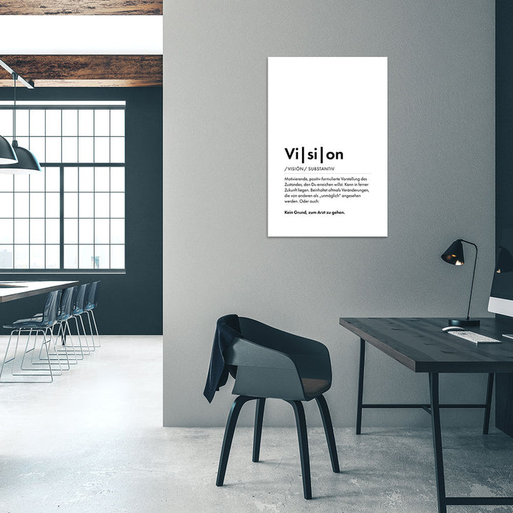 Mockup Vision - Wortdefinition-Wandbild - Leinwand Weiss Neutral im Hochformat - Typografie Worte Sprache Business Job