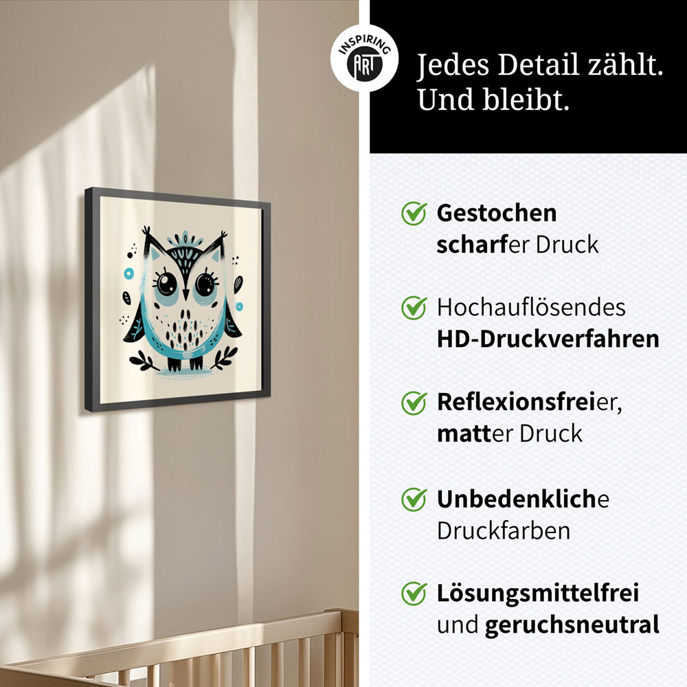 Olivia, die Ästhetik-Eule – Baby-Kinder-Wandbild MIXPIX – Tiermotiv Eule als Illustration