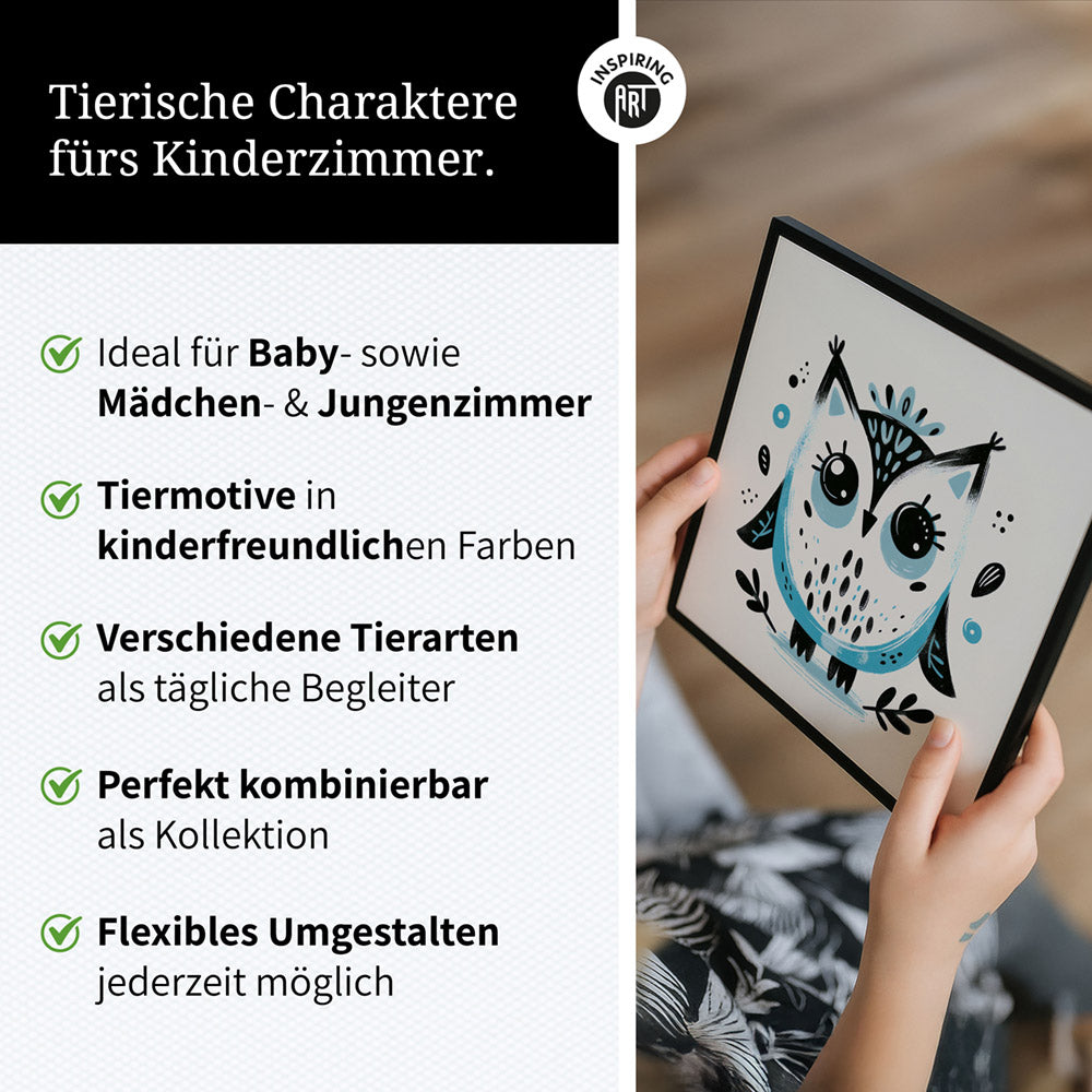 Olivia, die Ästhetik-Eule – Baby-Kinder-Wandbild MIXPIX – Tiermotiv Eule als Illustration