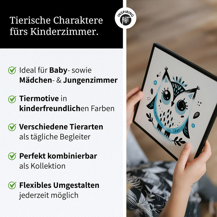 Olivia, die Ästhetik-Eule – Baby-Kinder-Wandbild MIXPIX – Tiermotiv Eule als Illustration