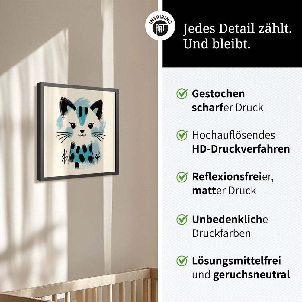 Kira, die Kunst-Katze – Baby-Kinder-Wandbild MIXPIX – Tiermotiv Katze als Illustration