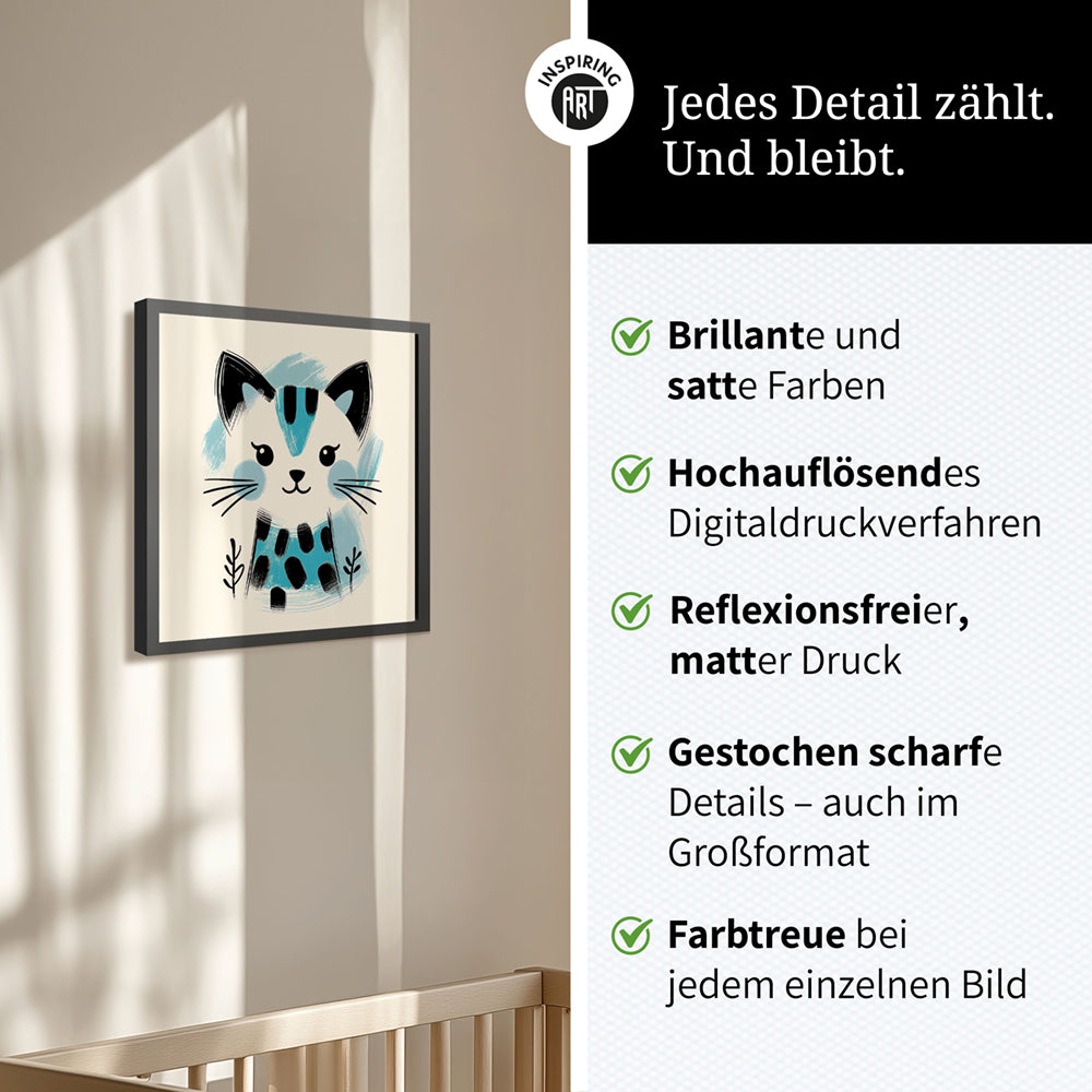Kira, die Kunst-Katze – Baby-Kinder-Wandbild MIXPIX – Tiermotiv Katze als Illustration