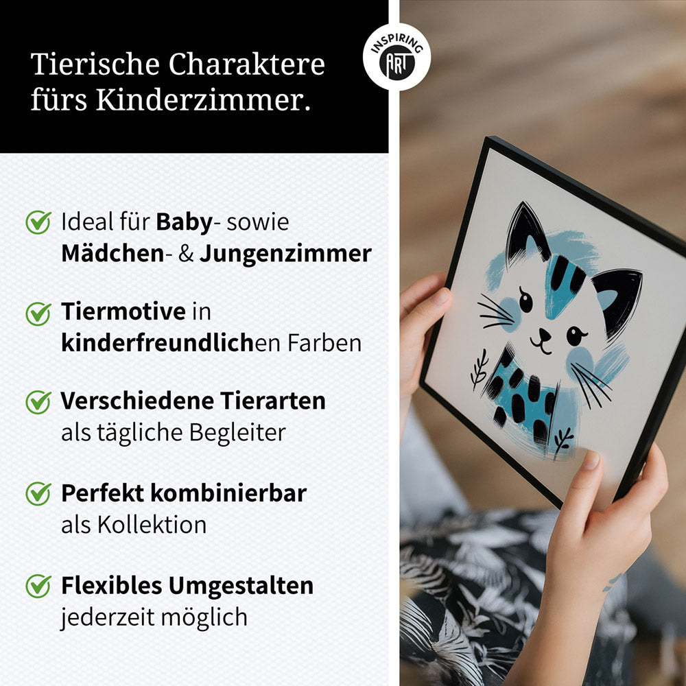 Kira, die Kunst-Katze – Baby-Kinder-Wandbild MIXPIX – Tiermotiv Katze als Illustration