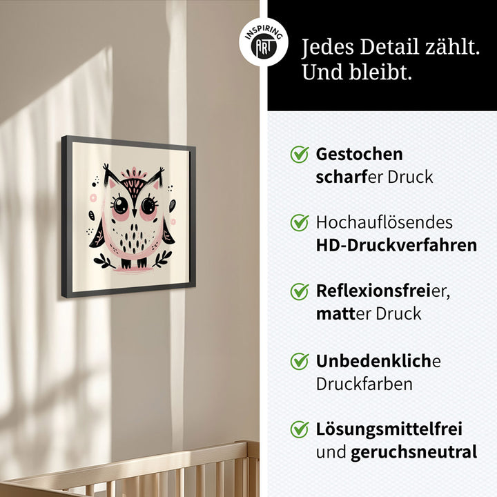 Olivia, die Ästhetik-Eule – Baby-Kinder-Wandbild MIXPIX – Tiermotiv Eule als Illustration