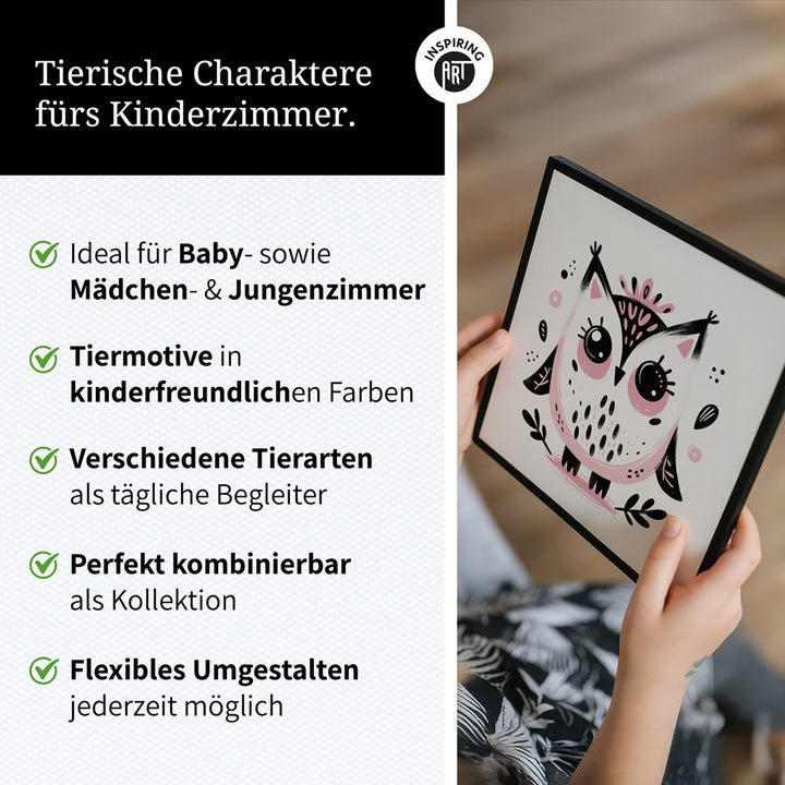Olivia, die Ästhetik-Eule – Baby-Kinder-Wandbild MIXPIX – Tiermotiv Eule als Illustration