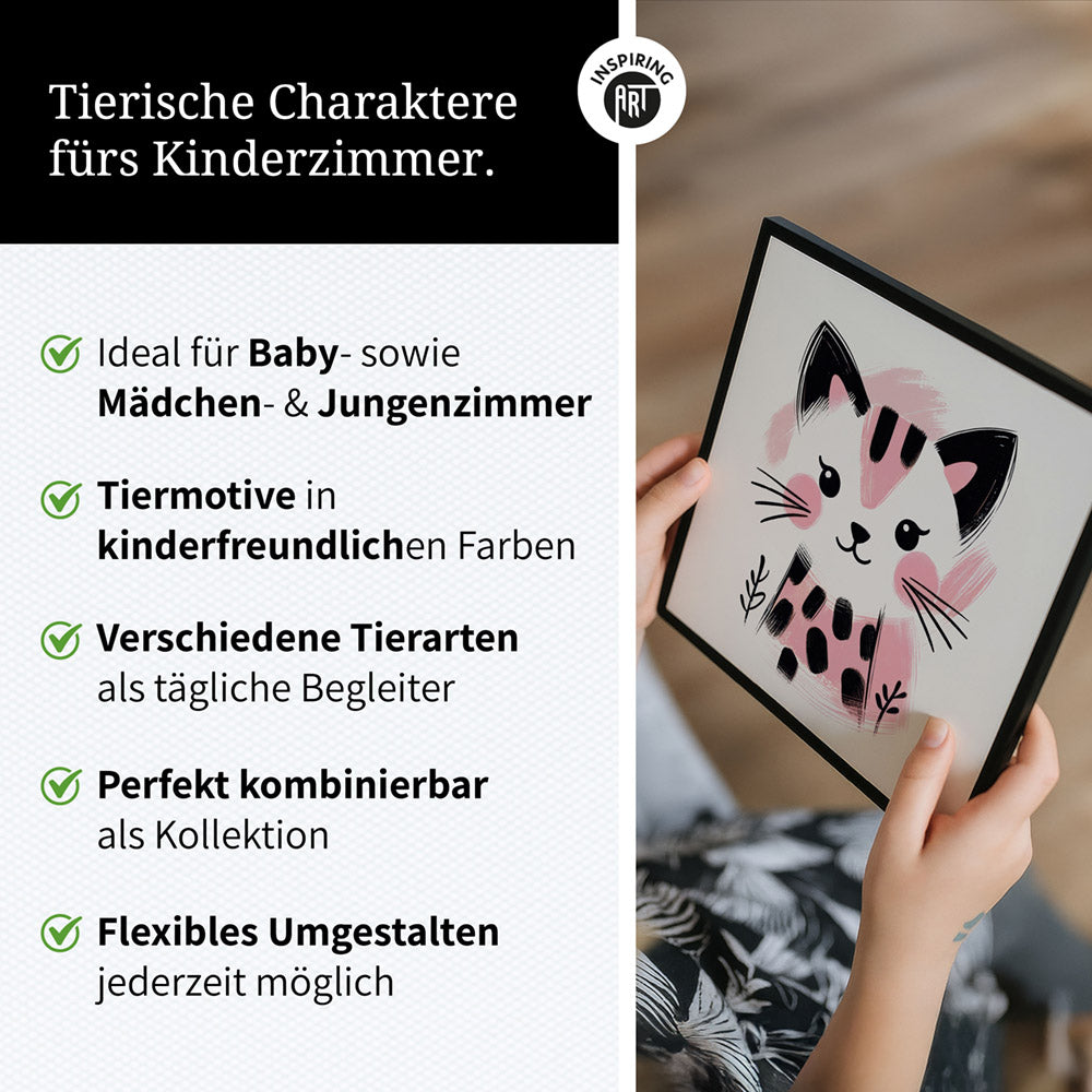 Kira, die Kunst-Katze – Baby-Kinder-Wandbild MIXPIX – Tiermotiv Katze als Illustration
