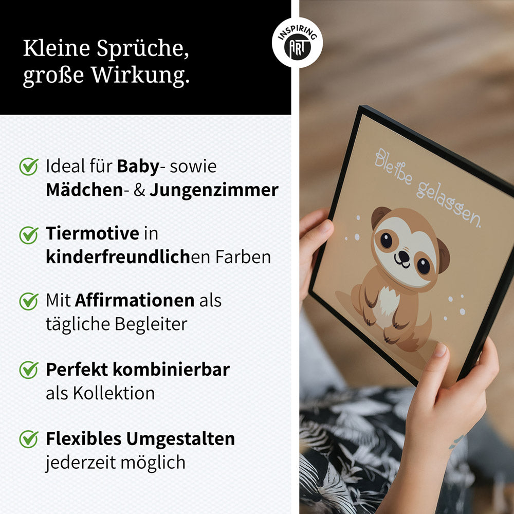 Fabian, der flauschige Faulpelz – Baby-Kinder-Wandbild MIXPIX – Tiermotiv Faultier im Cartoon-Design