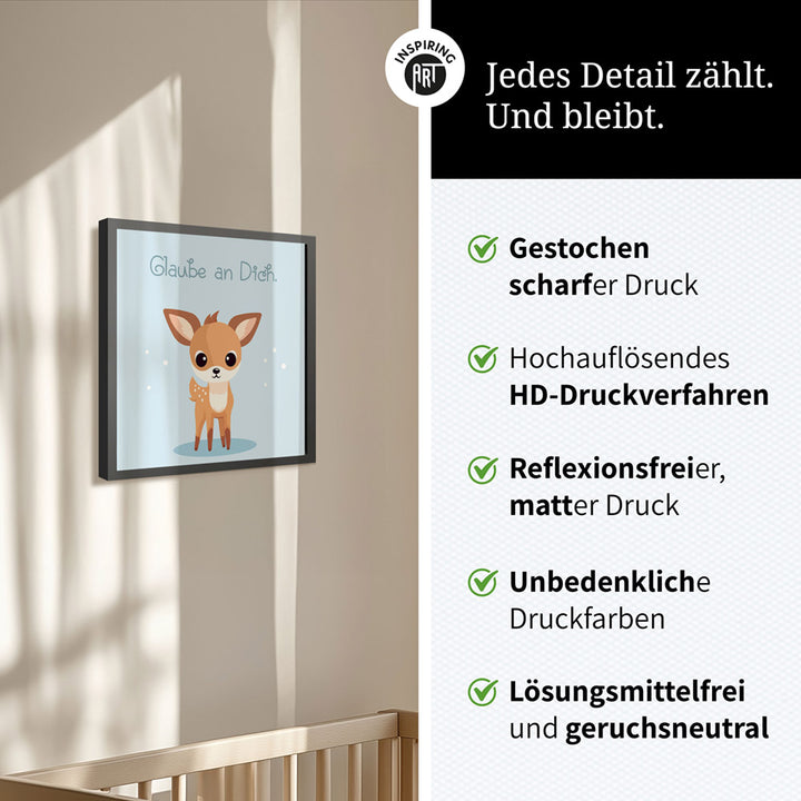 Rudi, das Sternenreh – Baby-Kinder-Wandbild MIXPIX – Tiermotiv Reh im Cartoon Design