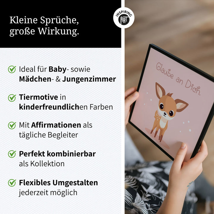 Rudi, das Sternenreh – Baby-Kinder-Wandbild MIXPIX – Tiermotiv Reh im Cartoon Design