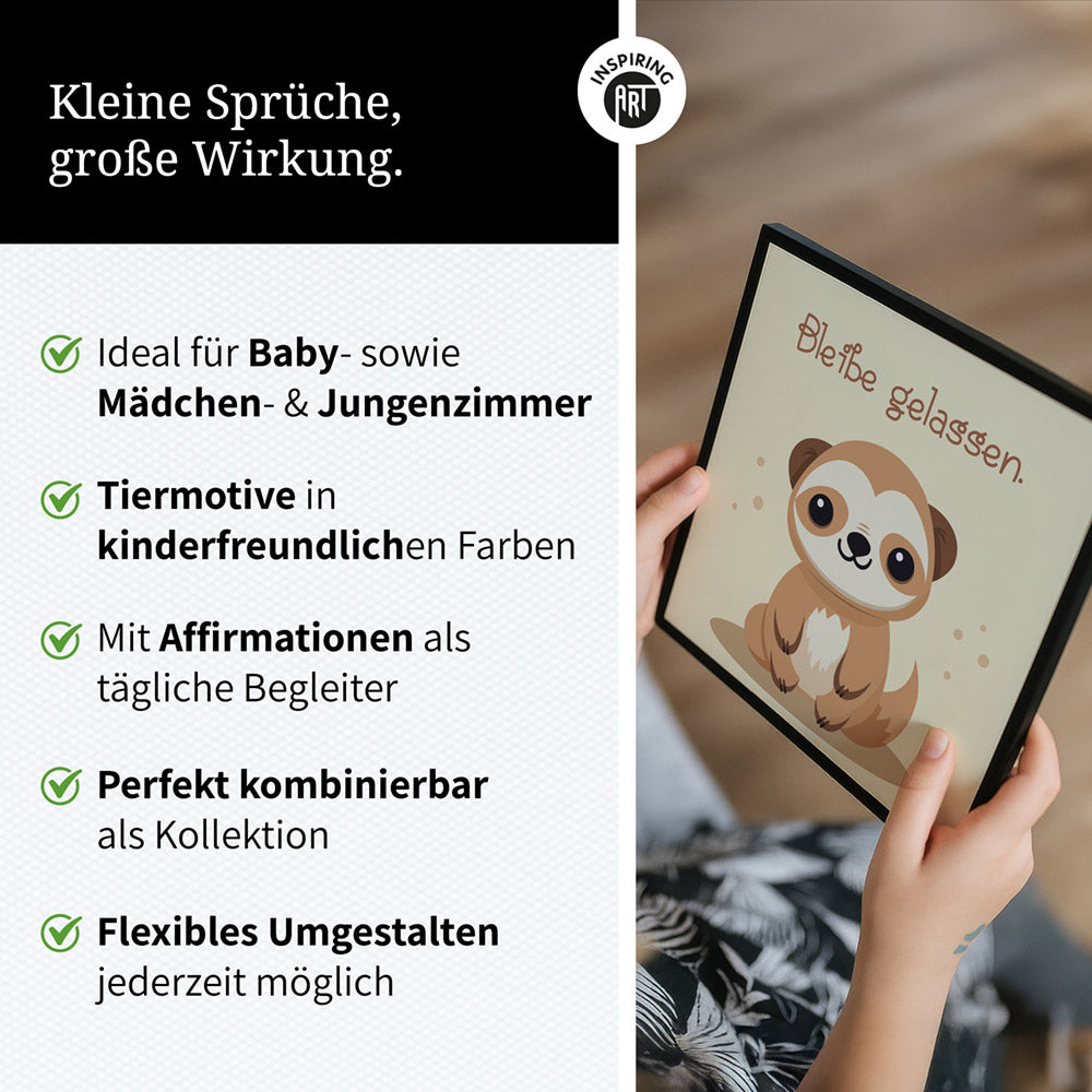 Fabian, der flauschige Faulpelz – Baby-Kinder-Wandbild MIXPIX – Tiermotiv Faultier im Cartoon-Design