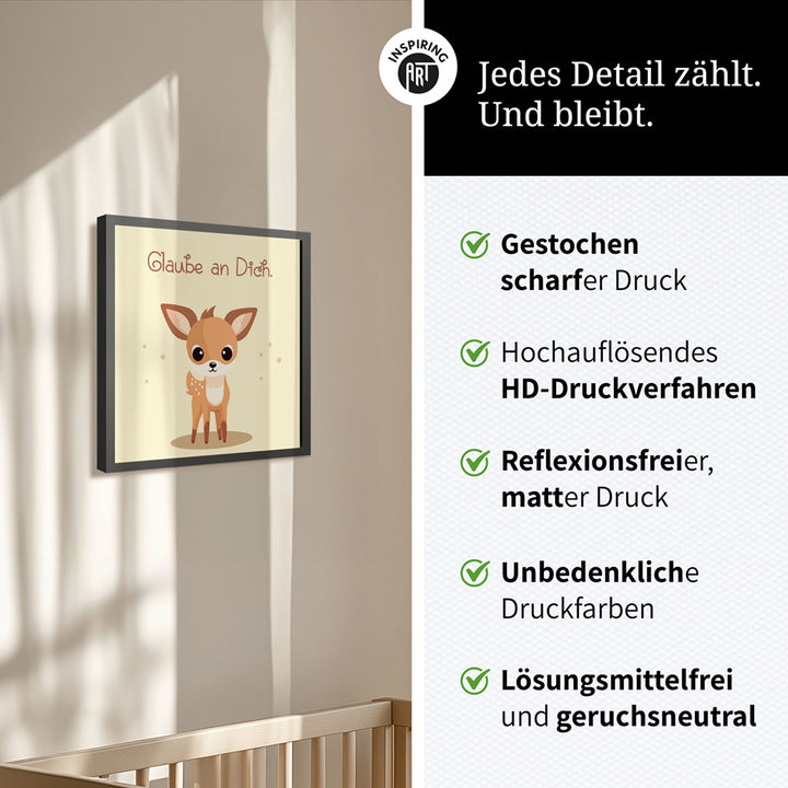 Rudi, das Sternenreh – Baby-Kinder-Wandbild MIXPIX – Tiermotiv Reh im Cartoon Design