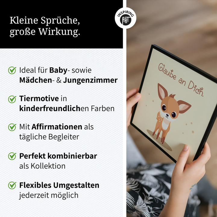 Rudi, das Sternenreh – Baby-Kinder-Wandbild MIXPIX – Tiermotiv Reh im Cartoon Design