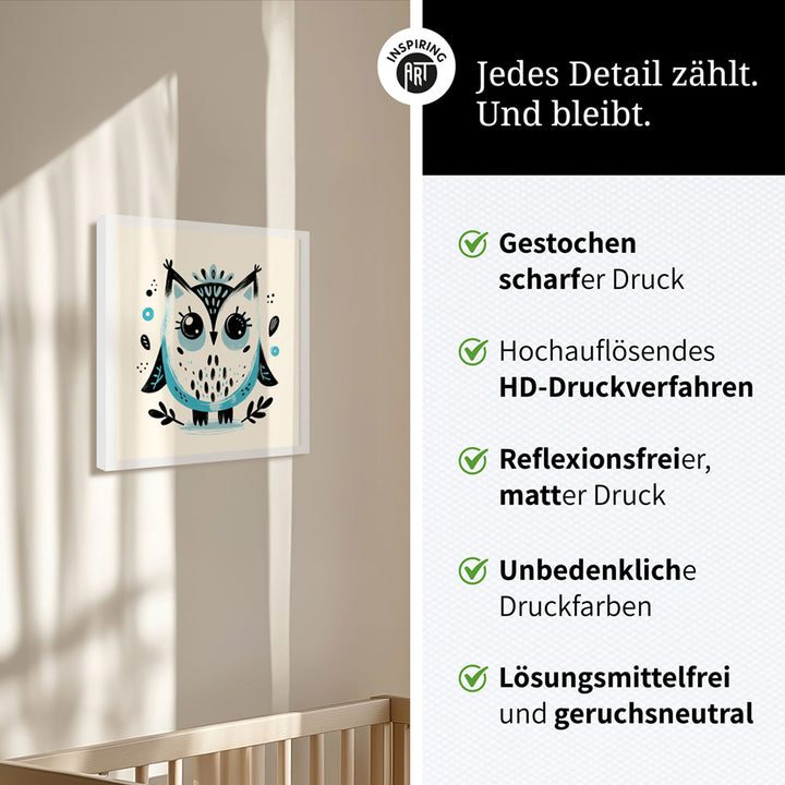 Olivia, die Ästhetik-Eule – Baby-Kinder-Wandbild MIXPIX – Tiermotiv Eule als Illustration