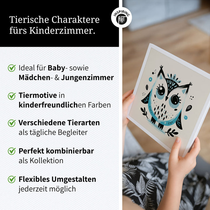Olivia, die Ästhetik-Eule – Baby-Kinder-Wandbild MIXPIX – Tiermotiv Eule als Illustration