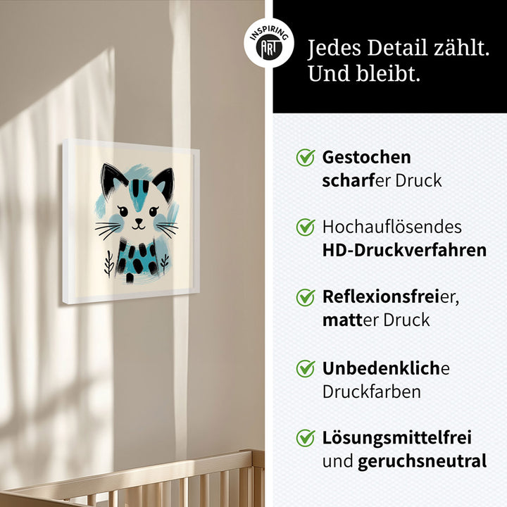 Kira, die Kunst-Katze – Baby-Kinder-Wandbild MIXPIX – Tiermotiv Katze als Illustration