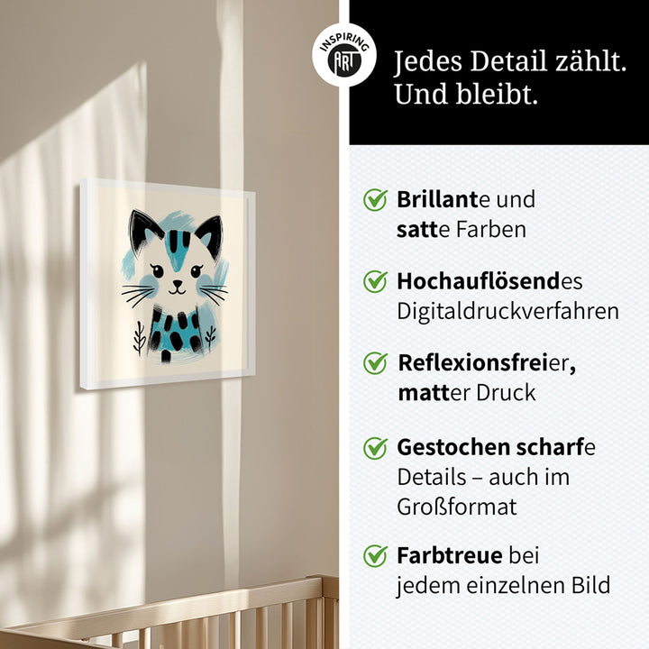 Kira, die Kunst-Katze – Baby-Kinder-Wandbild MIXPIX – Tiermotiv Katze als Illustration